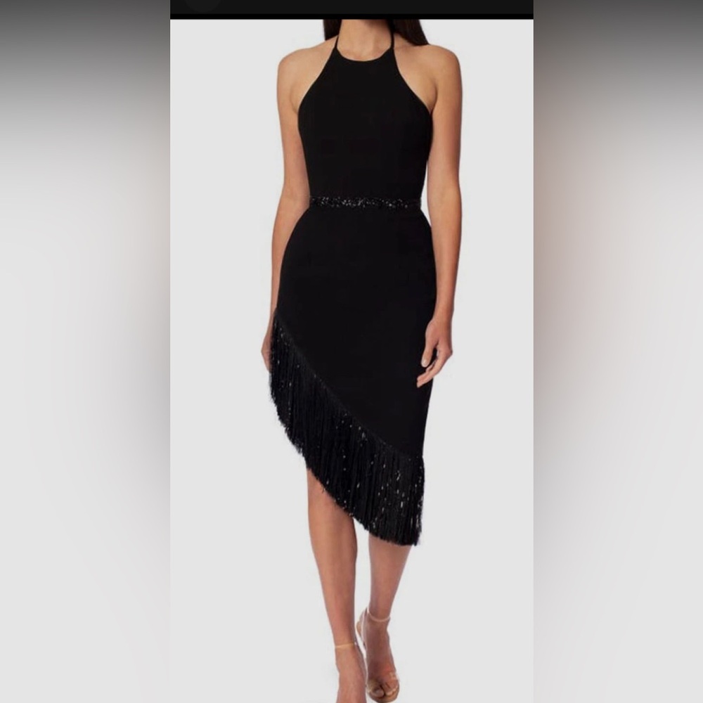 NWT $396 Helsi Asymmetrical Black Fringe Dress Sz XS Fringe is In for 2026!